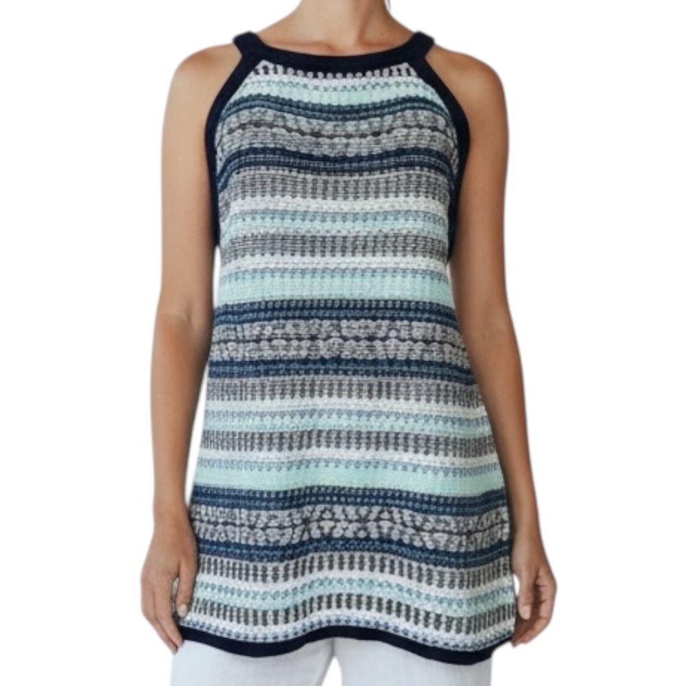 Anthropologie Moth ‘Inside out’’ Knit Sleeveless Sweater Striped Blue SZ L